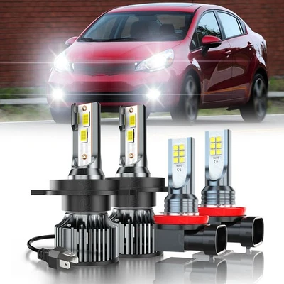 For Kia Rio 2012- 2017 LED Headlight High Low Beam Fog Light Combo Kit - Image 1 of 4