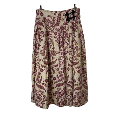 Maxi Falda Suave Entorno Mezcla Lino Talla TL Beige/Dorado/Ciruela Floral Alta Foto 1 de 4
