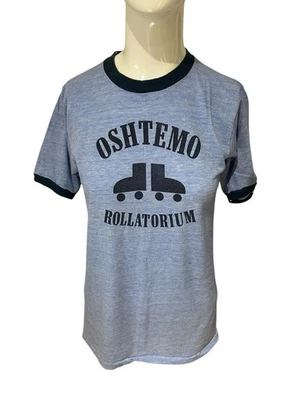 70s Vtg Roller Skating Oshtemo Rollatorium Souvenir Ringer T-Shirt Kzoo MI USA S - Image 1 of 4