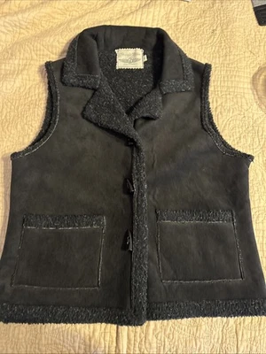 Straight Down Women's Sherpa Vest Black Fleece Collar Sleeveless Jacket Medium - Image 1 of 4