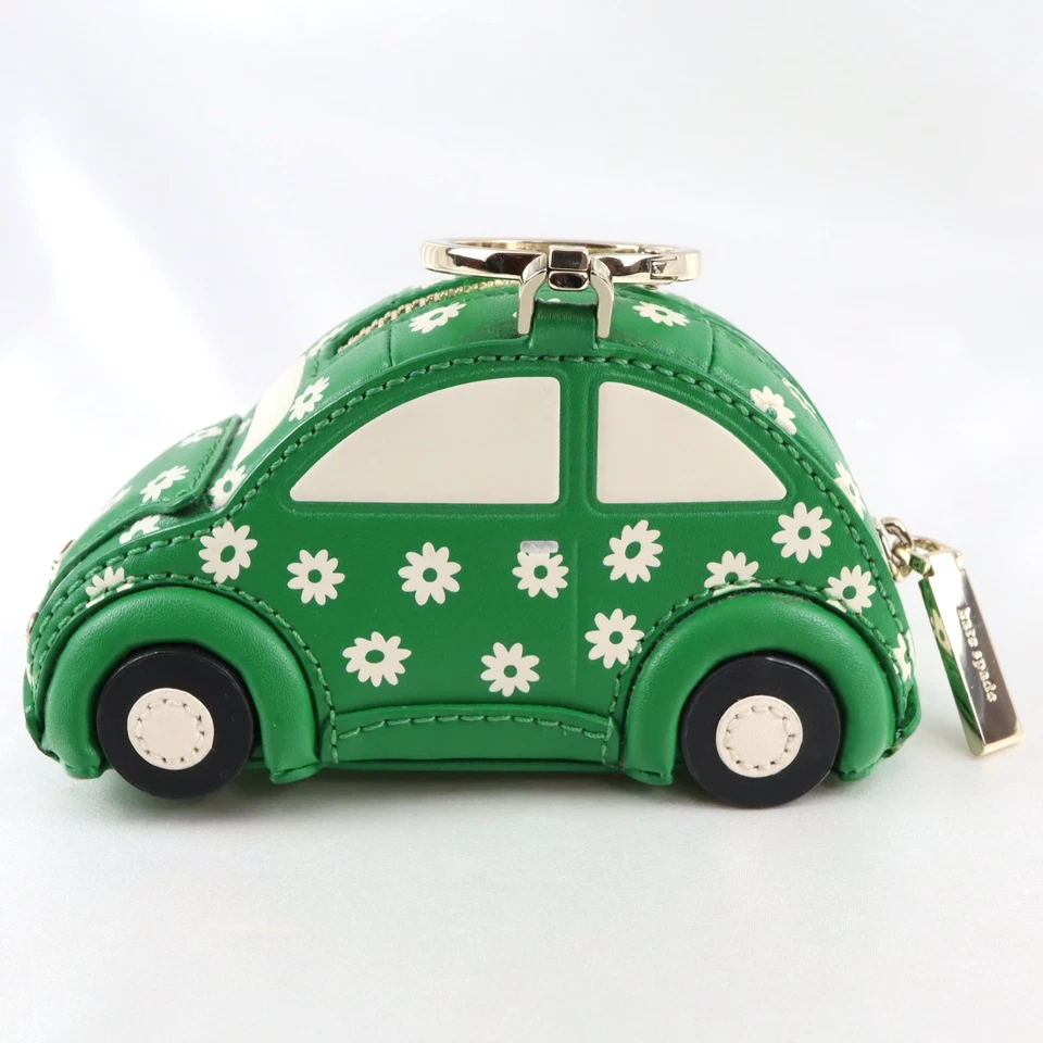 Estuche Monedero Coche Kate Spade Beep Beep Cuero Floral Verde con Llavero Foto 1 de 4