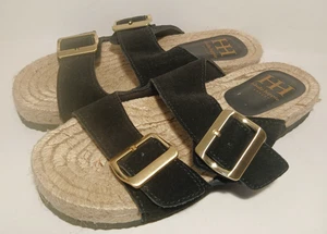 Haute Hippie "Nikki" schwarze Wildleder-Damen-Sandale Größe 7,5 goldene Schnalle - Bild 1 von 6