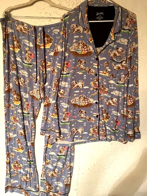 Conjunto de 2 pijamas Nick & Nora camisa PJS manga longa top calça banho de cachorro malha XXL - Imagem 1 de 4