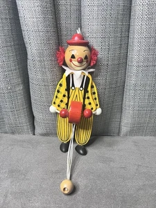 Vintage Sevi Clown Zugschnur Holz Puppe Hampelmann Trommler Italien - Bild 1 von 12