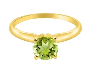 1.00 Ct Green Peridot 925 Silver Yellow Gold Plated Solitaire Engagement Ring - Picture 1 of 4