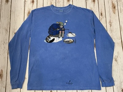 Crazy Shirts Hawaii Kliban Cat Winter Ice Fishing Blue Long Sleeve Tee Size L - Image 1 of 4