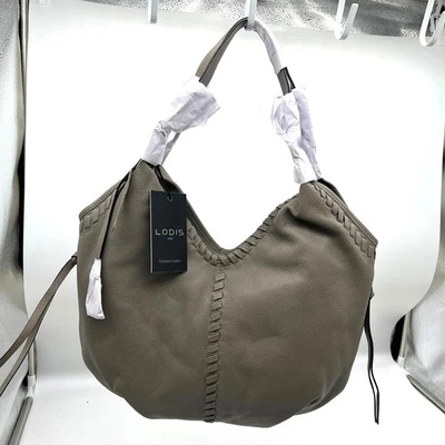Bolso de Mano LODIS Mediano de Cuero Punto de Látigo Encaje Color Gris Ceniza para Mujer Foto 1 de 4