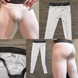 Men's Nike Pro White Compression Pants Large Jock Gym Gear EUC - Picture 1 of 6