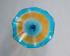 1PC Hand Blown Art Murano Glass Platter Blue Amber Home Wall Decor Plate D12"