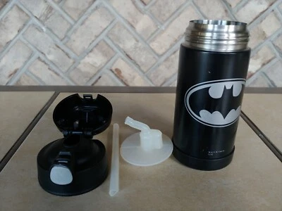 Termo 12 oz Acero Inoxidable Batman Aislado Niños Botella de Agua Pajita Logo Plateado Foto 1 de 4