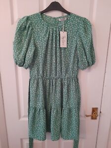 Ivy Lane Floral Print Short Sleeve Green  Short Dress Size 40