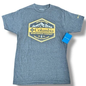 Columbia Men’s Hiking Sports T shirt Medium Graphic Short Sleeve Blue Outdoors - Picture 1 of 8