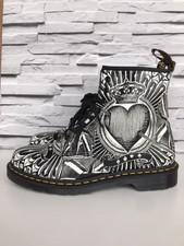 DR MARTENS 1460 MULTI PLAYING CARD BACKHAND LEATHER BOOTS.  UK SIZE 3