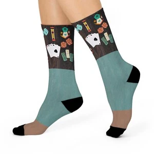 Game Night Socks Unisex Stretchy Soft Cushioned Poker Chips Cards Modern NEW - Picture 1 of 5