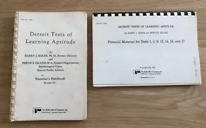 2 Detroit Tests Learning Aptitude Examiner's Handbooks 1958 & '67 Baker Leland - Picture 1 of 13