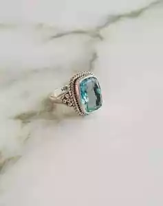 Aquamarine Ring 925 Sterling Silver Band& Statement Ring Handmade Ring All Size - Picture 1 of 10