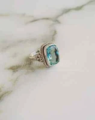 Aquamarine Ring 925 Sterling Silver Band& Statement Ring Handmade Ring All Size - Image 1 of 4