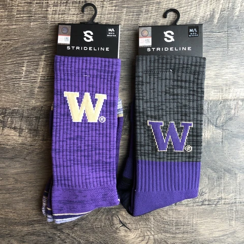Washington Huskies Purple Gold Socks Size M Men L Women NEW 2 Pairs Knit Crew Cover