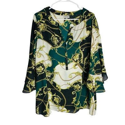 Blusa túnica ecuestre Avenue para mujer 18/20 verde manga acampanada 3/4 popover Foto 1 de 4