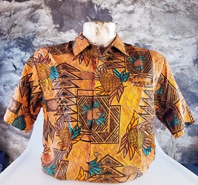 Vintage MAGIC ISLES Button Up Shirt Pineapple Brown Orange Short Sleeve 70s SZ M - Imagem 1 de 4