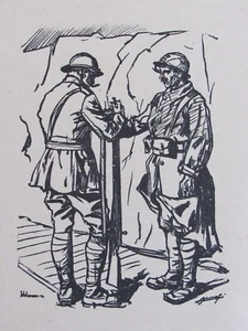 03E6 DESSIN CROQUIS DE GUERRE 14/18 POILU REVUE D'OFFICIER SIGNÉE LUCIEN JONAS - Picture 1 of 2