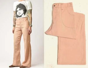 1970s Peach Bell Bottoms High Waisted Cotton Wide Leg Trousers 28 x 31 - Picture 1 of 7