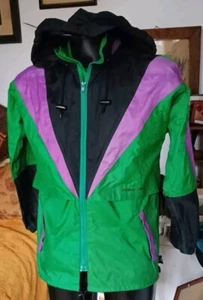 Women's Outdoor Scene Vintage 80s Jacket ,Bright Green & Purple , Sz 34" Chest - Picture 1 of 20