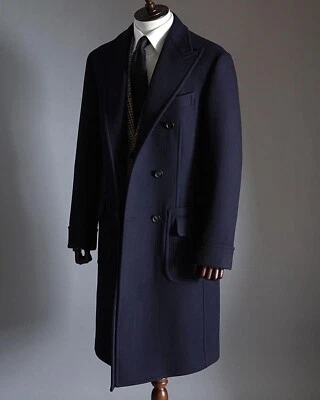 Hombres Abrigos Largos Tweed Mezcla de Lana Chaqueta Abrigos de un solo pecho Prendas exteriores formales Foto 1 de 4