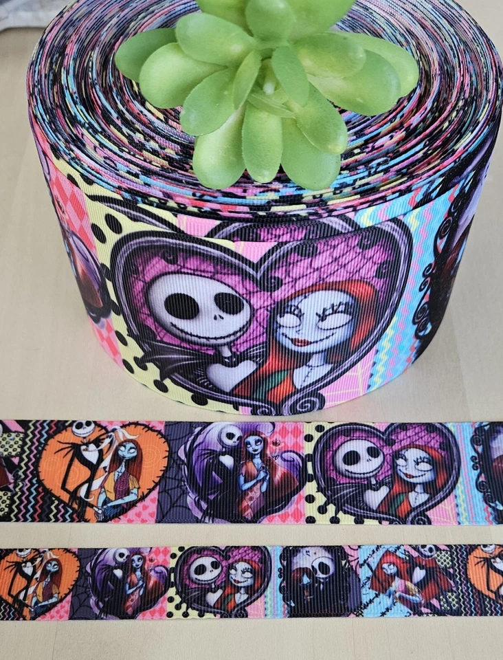 7/8, 1.5 & 3" (1YD) Nightmare Before Christmas Ribbon Sally Jack Skellington Bow - Image 1 of 1