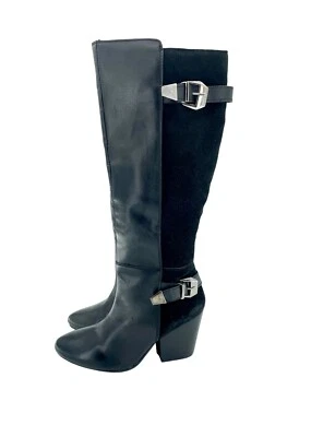 Botas altas de motociclista de gamuza de cuero negro Catherine Malandrino talla 7 nuevas $240 SH06 Foto 1 de 4