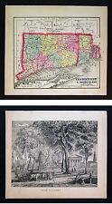 1857 Morse x 2 - Map & Print - Connecticut Rhode Island & View of Yale College