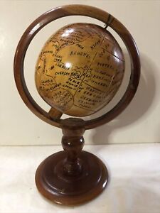 wooden World globe Hand Made Pedestal￼ Vintage