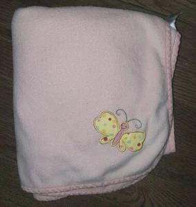 OLD NAVY Pink Yellow POLKA DOT BUTTERFLY Fleece Baby BLANKET Lovey 30x34 Soft - Picture 1 of 1