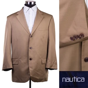 Nautica Blazer Mens Brown 42R Sport Coat Cotton Jacket 3 Button 100% Wool - Picture 1 of 14