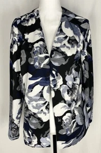 COVINGTON Blazer Top Sleeve Black Blue Floral Print Women Size M Only Jacket - Picture 1 of 6