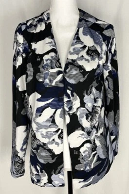 Blazer COVINGTON Manga Superior Preto Azul Estampa Floral Feminino Tamanho M Apenas Jaqueta - Imagem 1 de 4
