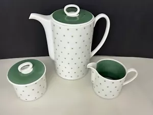 NEW Susie Cooper Starburst Green Harlequin coffee or Teapot Sugar & Creamer - Picture 1 of 6