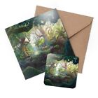 1 x Greeting Card & Coaster Set - Enchanted Forest Trees Fantasy #12398