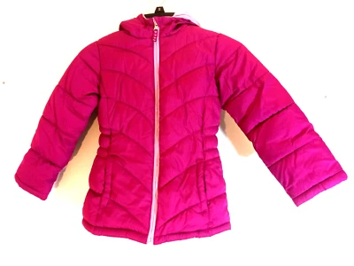 Faded Glory Bomber Puffer Coat Girls Sz XS 4-5 Pink Lavender Lining Hooded Zip - Image 1 of 4