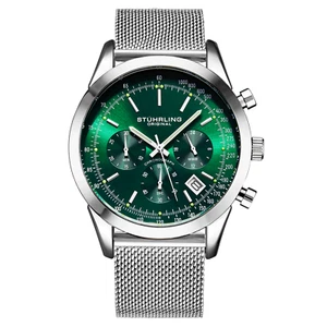 Stuhrling Herren Japan Quarz Chronograph Edelstahl Mesh Band Uhr 10 ATM - Bild 1 von 3