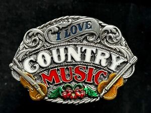 Boucle de ceinture en étain vintage 1988 I Love musique country Siskiyou boucle Co E-80