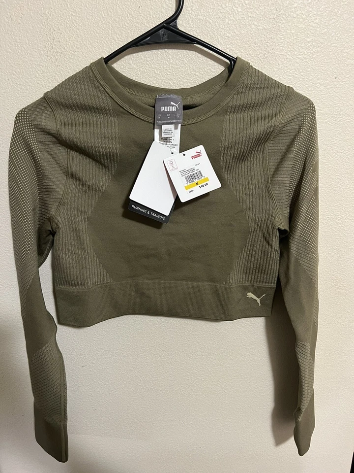 Top de fitness Puma Train sin costuras para mujer manga larga encubierto verde talla mediana Foto 1 de 3