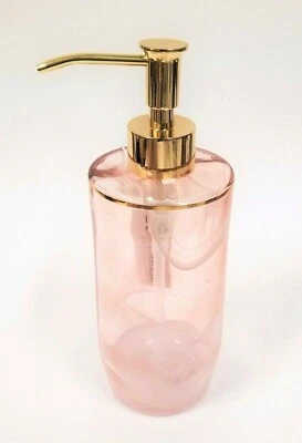 NEW BEAU MONDE PINK GLASS+CLOUDY+GOLD TONE PUMP SOAP DISPENSER - Image 1 of 4
