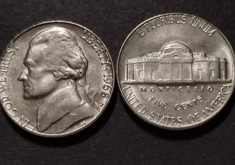 1968 S Jefferson Nickel - BU Coin Pulled from an OBW Roll Cover