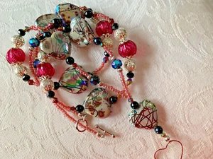 NEW Never Worn HAND MADE FROSTY VALENTINE HEART Lanyard 37"  - Picture 1 of 6