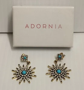 Adornia14K Yellow Gold Plated Turquoise & Swarovski Crystal Starburst Earrings - Picture 1 of 4