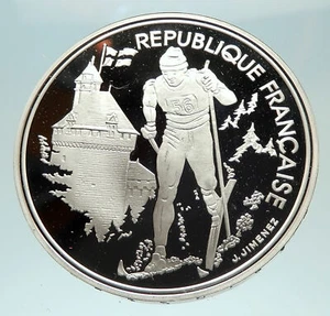 1991 FRANCE Cross Country Skiing 1992 Olympics Proof Silver 100F Coin i76892 - Picture 1 of 3