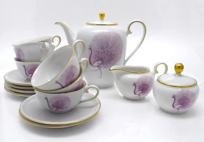 C.T. Altwasser / Hutschenreuther Mokka Service 15tlg. 6 Pers.1950/60er Pfau 1623 - Bild 1 von 4