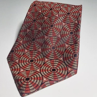Vintage Valentino 100% Silk Metallic Red and Silver Pattern Neck Tie - Image 1 of 4