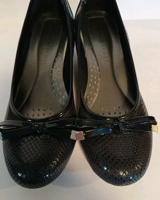 Karen Scott Pippa Casual Salto Baixo Cunha Preto Laço Frontal Feminino 9W - Imagem 1 de 4